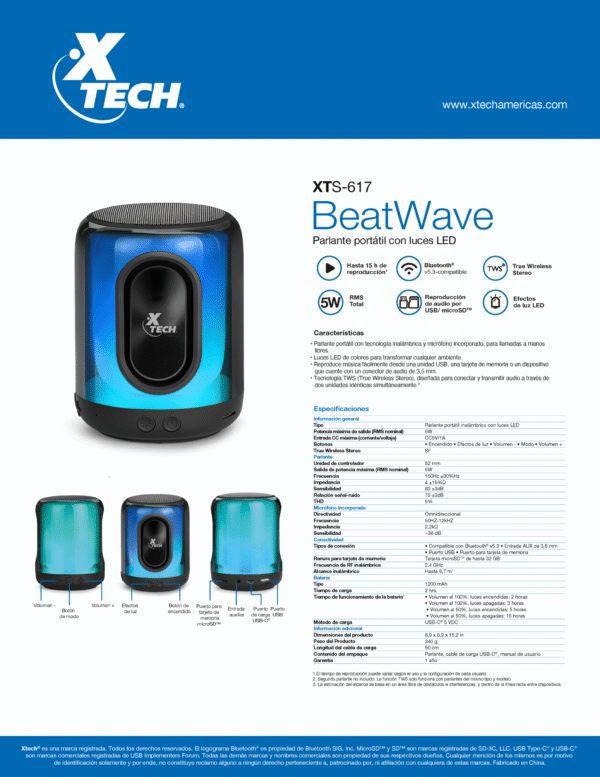 Parlante Bluetooth Xtech BeatWave